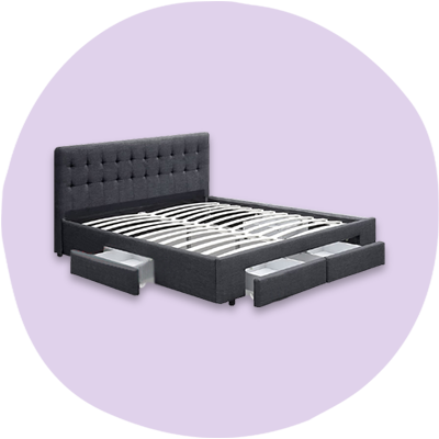 Artiss Avio upholstered bed base with storage drawers